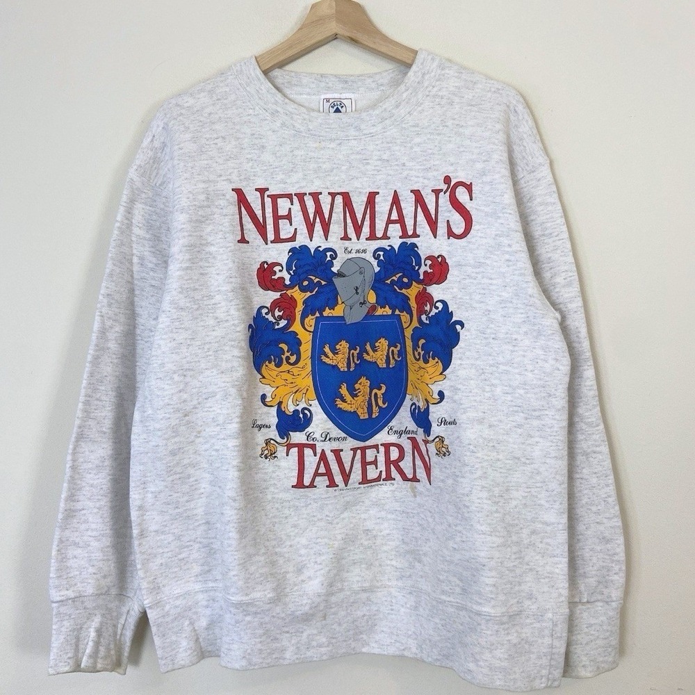 Vintage 90's Newman's Tavern Bar Beer Shield Crest England‎ Sweatshirt - Medium
